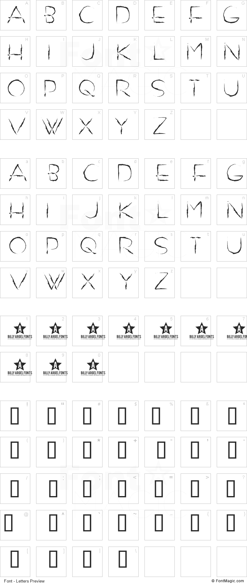 Do Not Exist Font - All Latters Preview Chart